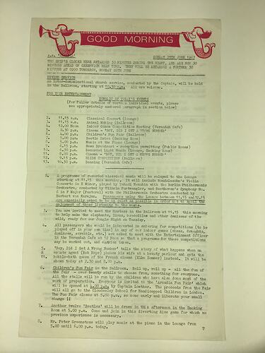 HT 54809, Newsletter -'Good Morning', SS Arcadia, 25 Jun 1967 (MIGRATION), Document, Registered