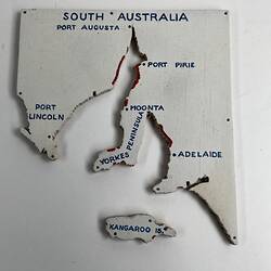 Close-up of three dimensional map of coastline.