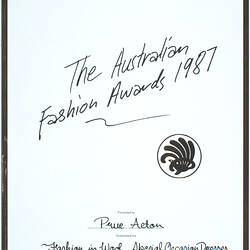 Certificate - Nomination, Australian Fashion Awards, Prue Acton, Framed, 1987