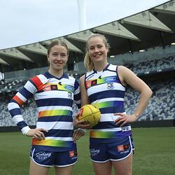 Digital Photograph - Mikayla Bowen & Annabel Johnson, Geelong Football Club AFL Women's Team (AFLW), Geelong, 20 Sep 2022