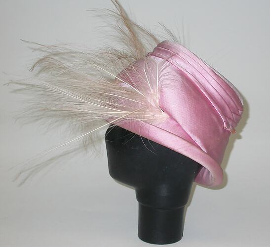 Hat - Pink Satin with Feathers - HT745