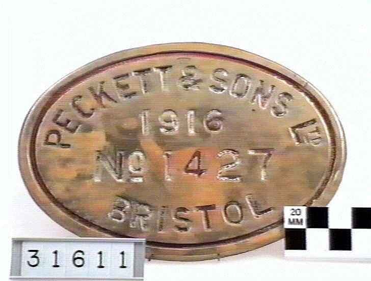 Locomotive Builders Plate - Peckett & Sons Ltd, Bristol, England, 1916