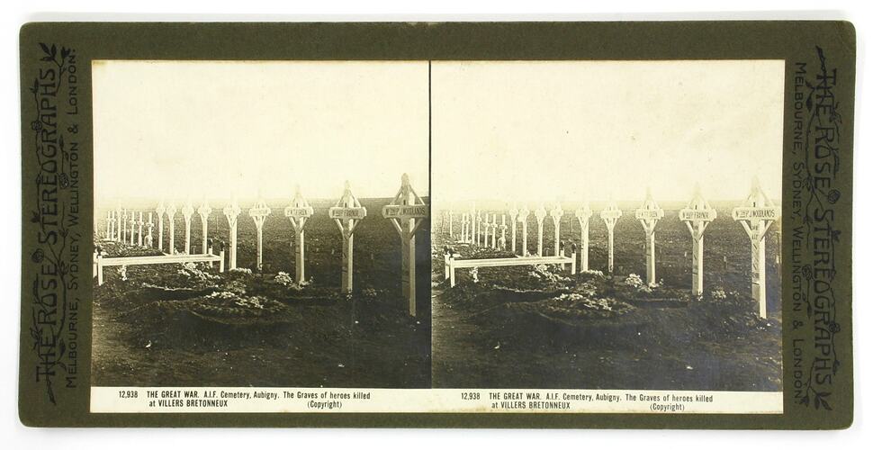 Rose Stereograph - 'The Great War. A.I.F. Cemetery, Aubigny'