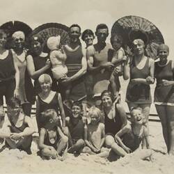 Digital Photograph - Family at Beach with Parasols, Dromana, 1927
