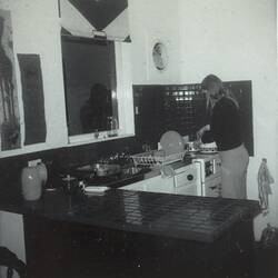 Digital Photograph - Woman Cooking at Stove in Newly Renovated Kitchen, Ferntree Gully, 1973