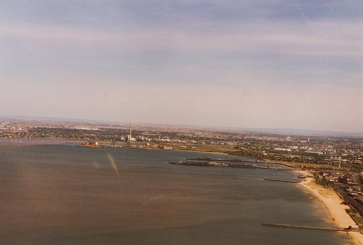 Digital Photograph - Aerial View of Port Phillip Bay, Eastern Shore, Port Melbourne, 1993