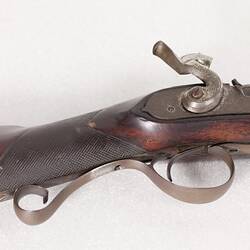 Detail of single barrelled shotgun.