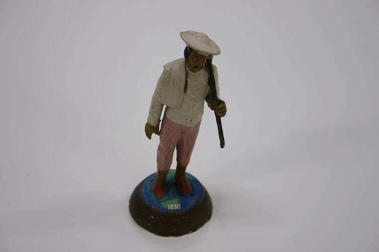 Model of an Indian figure on a round stand.