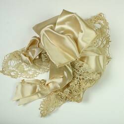 Headpiece - Ellen Webb, Cream Ribbon & Lace, early 20th century