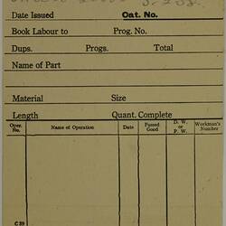 Form - Massey Ferguson, Operation Check Sheet, 1958