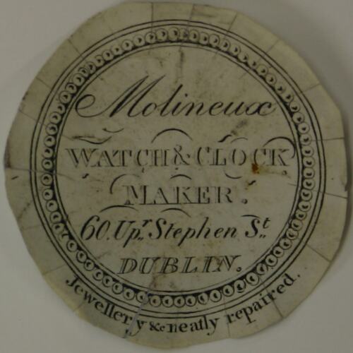 Watch Paper - Molineux, Dublin, 19th century