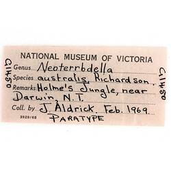 Hand written specimen label.