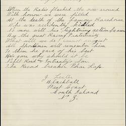 Poem - J Lester, Mighty Phar Lap, 1932