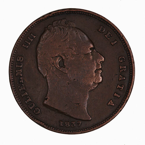 Coin - Farthing, William IV, Great Britain, 1837 (Obverse)