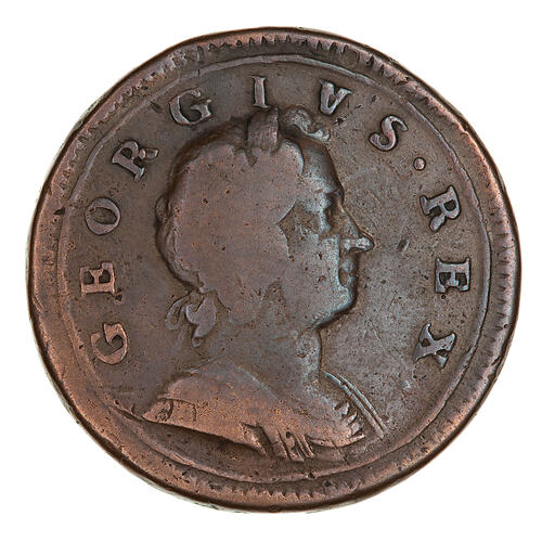 Coin - Halfpenny, George I, Great Britain, 1723 (Obverse)