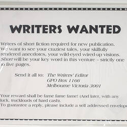 Leaflet - Writers Wanted, Black Cat Cafe, Fitzroy, pre 2001