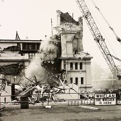 Photograph - Demolition of East Tower of Royale Ballroom, Exhibition Building, Melbourne, 1979