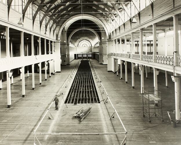 Photograph - Programme '84, Timber Floor Replacement in the Great Hall, Royal Exhibition Buildings, 21 Jun 1984