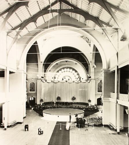 Photograph - Reception Preparation in the Great Hall during the Royal Visit of Princess Alexandra, Exhibition Building, Melbourne, 17 Sep 1959