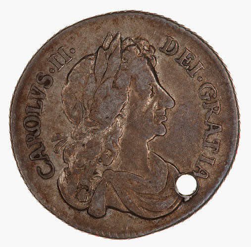 Coin - Sixpence, Charles II, Great Britain, 1676 (Obverse)