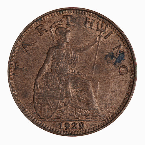 Coin - Farthing, George V, Great Britain, 1929 (Reverse)