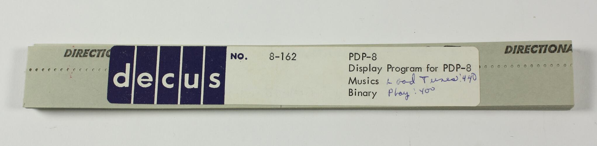 Paper Tape - DECUS, '8-162 PDP-8, Display Program for PDP-8, Musics, Binary'