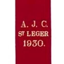 Presentation Sash - AJC St. Leger, Phar Lap, Red, 1930