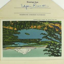Postcard Folder - 'Washington, Evergreen Playground', from Mr Edgar Rouse to Mr H Clark, Washington via Seattle, USA, 1938