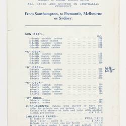 Leaflet - TV Fairsky, Passage Rates Southbound, 1959