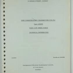 Handbook - 62600R Part 2 for AWA CTH-P5J Transmitter, Melbourne Coastal Radio Station, 1993-2002