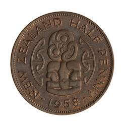 Coin - 1/2 Penny, New Zealand, 1958