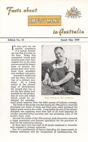 Booklet - 'Facts about Employment in Australia', Dept of Immigration, Australia House, London, May 1959