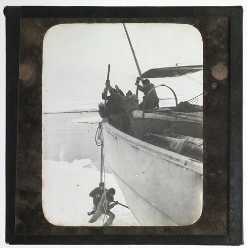 Lantern Slide - Discovery II, 'Poling Off' in the Ross Sea Ice, Ellsworth Relief Expedition, Antarctica, 1935-1936