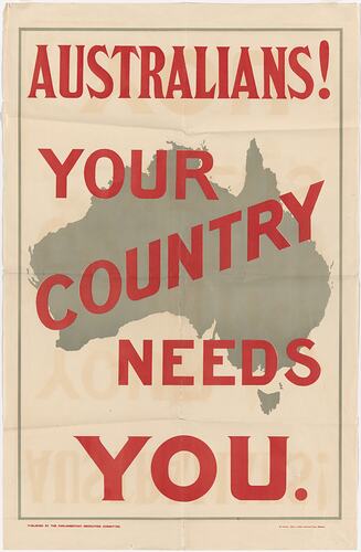 Poster - 'Australians! Your Country Needs You', circa 1914