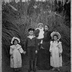 Negative - Woman & Four Children in a Garden, Victoria, circa 1900
