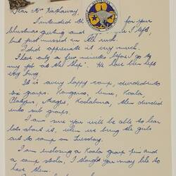 Letter & Pin - Australia International Camp, Girl Guides, Addressed to Lucy Hathaway, 1959