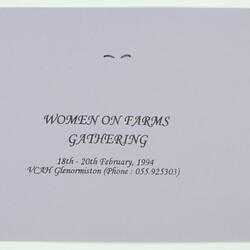 Promotional Card - Women on Farms Gathering, Glenormiston, Feb 1994