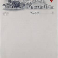 Lined writing paper. Printed illustration of three buildings and YMCA logo on letterhead.