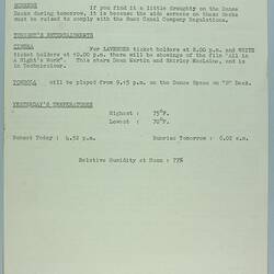 Information Sheet - P&O SS Stratheden, 'Today's Events', Suez Canal, 17 Nov 1961