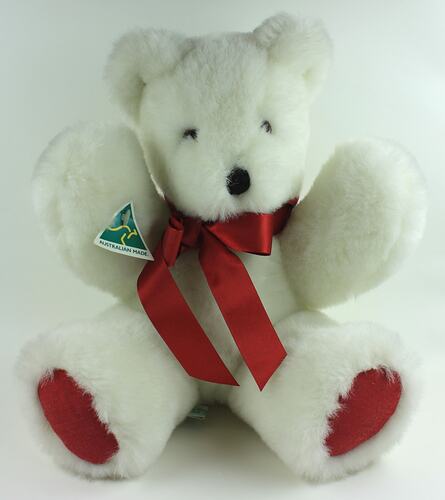 Teddy Bear - Jakas Soft Toys, White with Red Paws, Honeycomb, Melbourne, circa 1998
