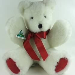 Teddy Bear - Jakas Soft Toys, White with Red Paws, Honeycomb, Melbourne, circa 1998