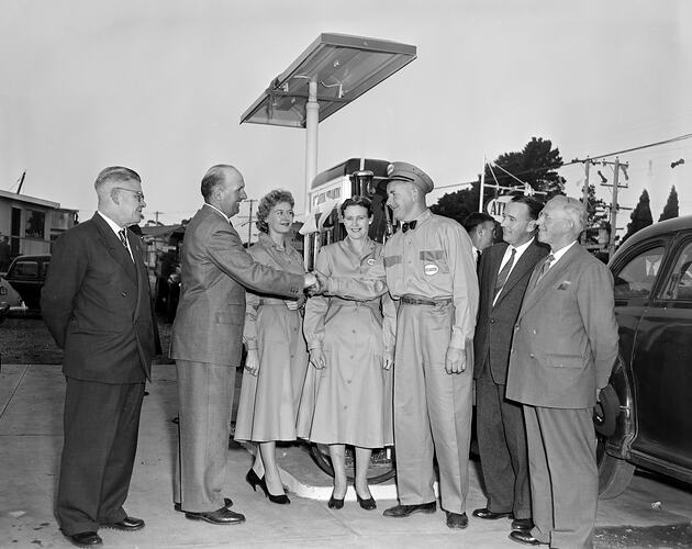Atlantic Union Oil Company, Group in Front of Service Station, Victoria, 15 May 1959