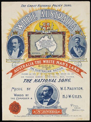 Sheet Music - W.E. Naunton & H.J.W. Gyles, 'White Australia', 1910
