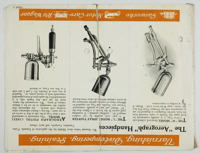 Three illustrations of Aerograph atomisers for spray painting.