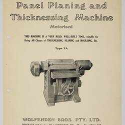 Photo image of woodworking machine and printed text.
