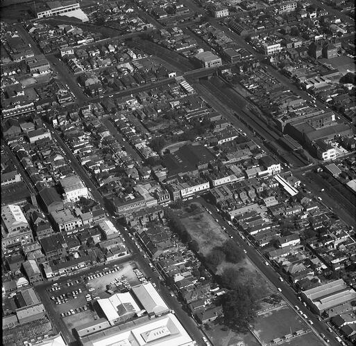 Monochrome aerial photograph of Prahan.