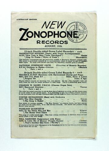 Front page of catalogue showing list of records
