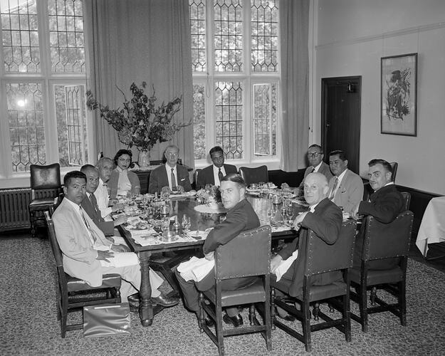 Group Seated at a Dining Table, Wilson Hall, Melbourne, 03 Mar 1960