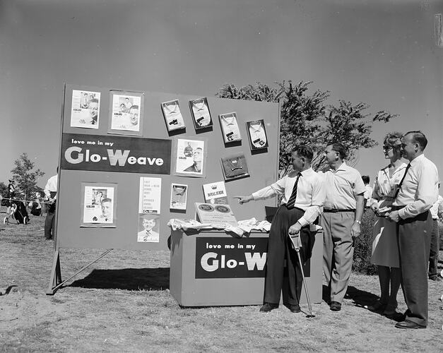 Group in Front of a Glo-Weave Display, Cranbourne Golf Club, Victoria, 05 Mar 1960