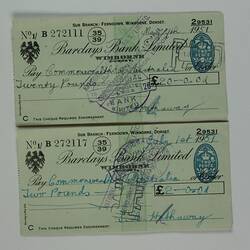 Cheques - Barclays Bank Ltd Dorset, Stanley Hathaway, 9 May 1951